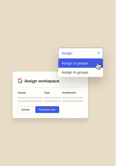 Image showing how you can assign a workspace to people or groups with Okta Identity Governance