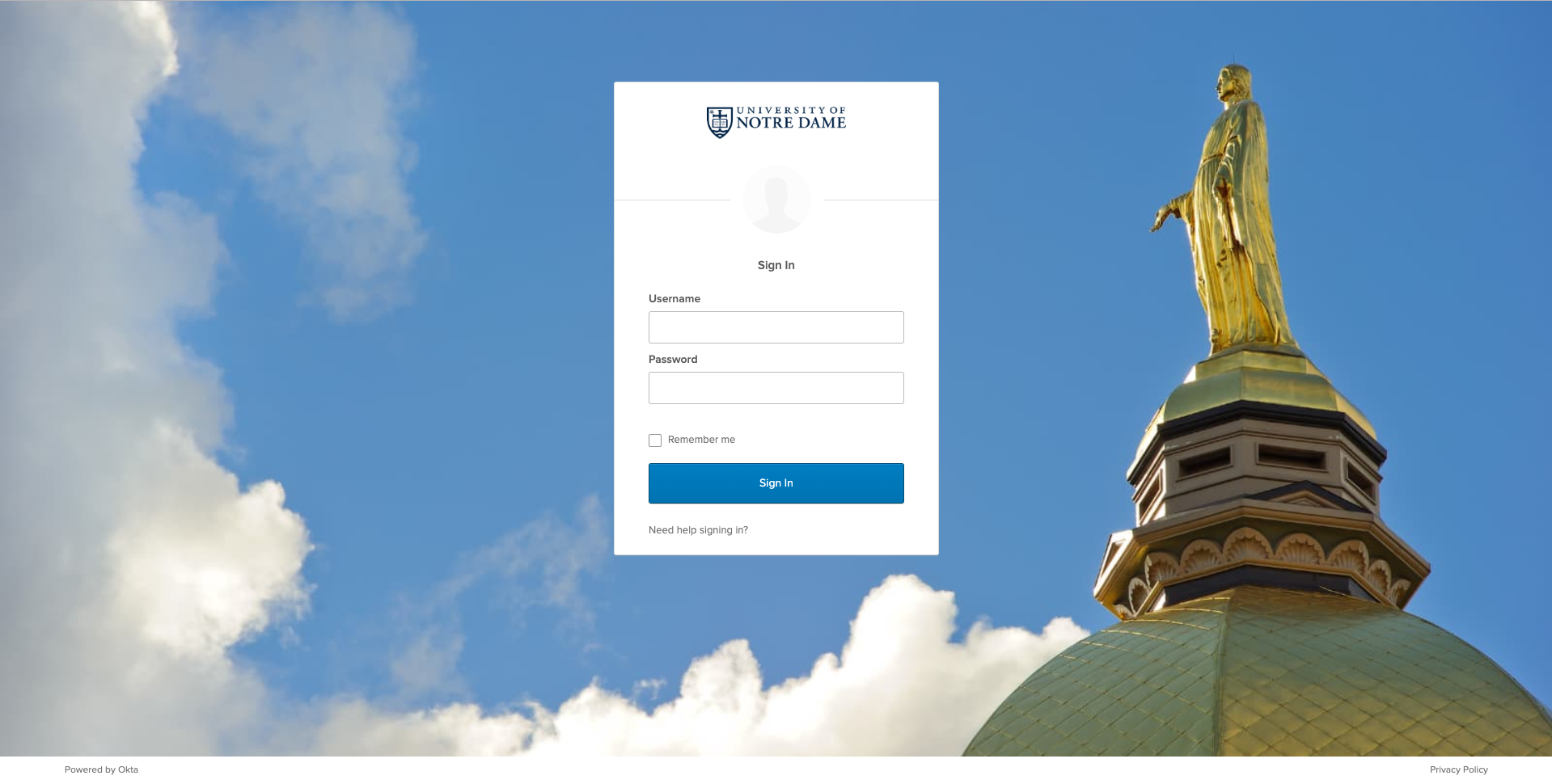 Imagen de una interfaz de inicio de sesión único personalizada.