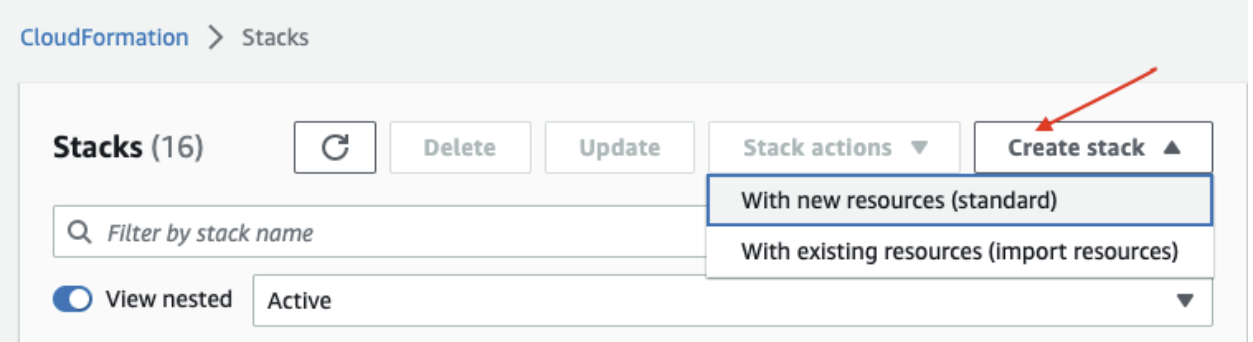 Create stack with new resources