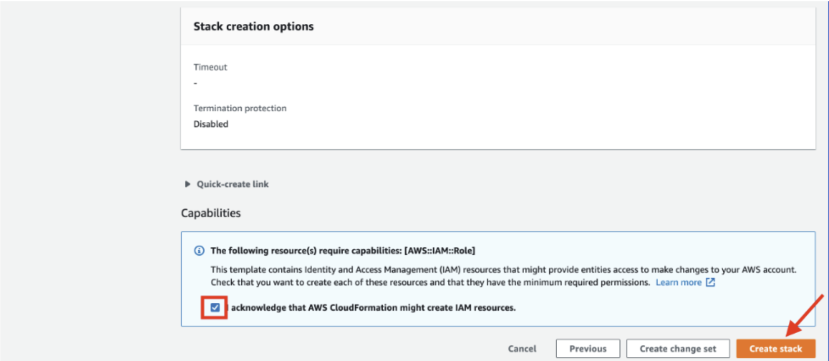 Stack creation options
