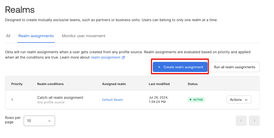 Create realm assignment