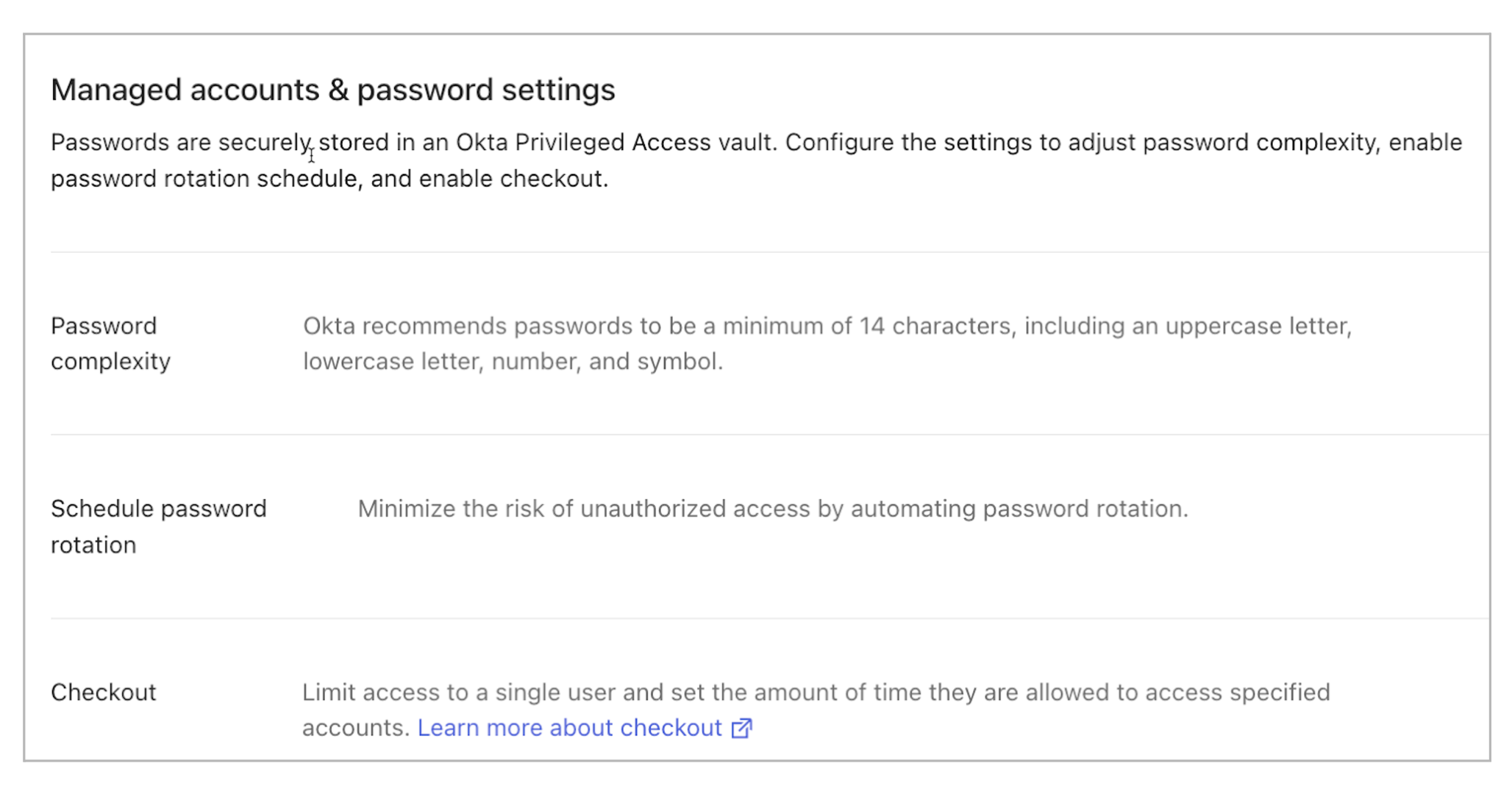 Managed accounts and password settings