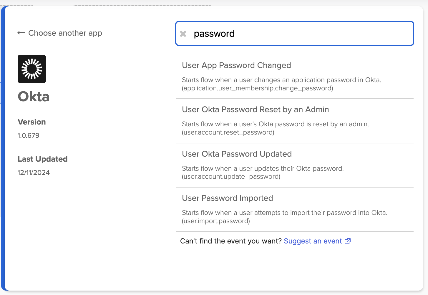 Searching for Okta event