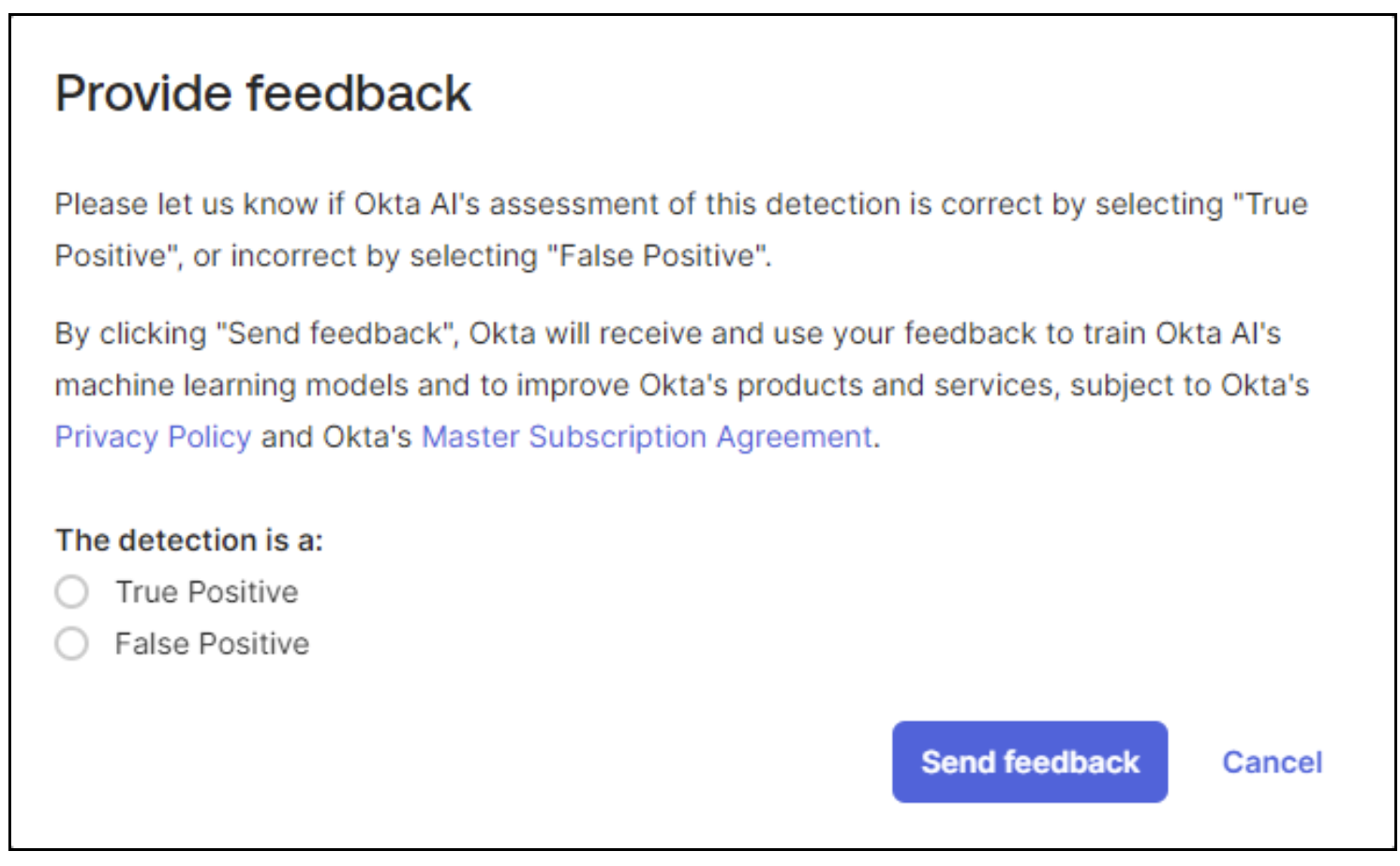 Okta AI feedback form