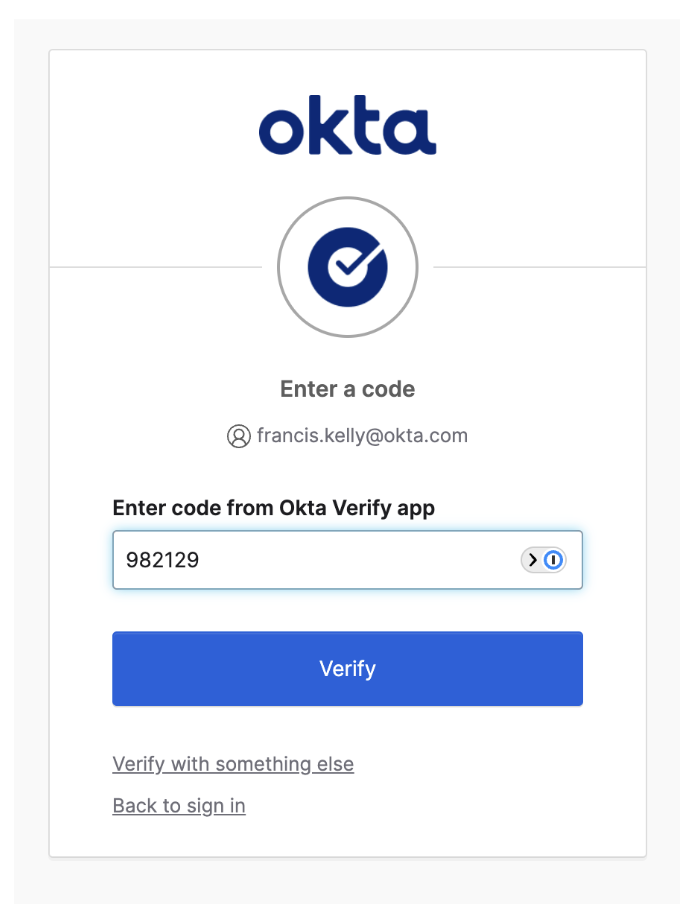 Okta verify code being entered for verification
