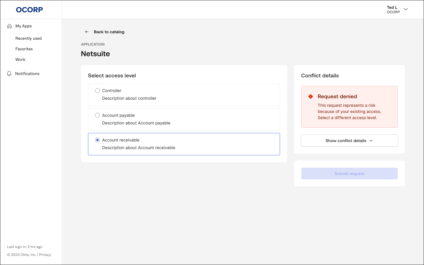 Screenshot showing restricted request