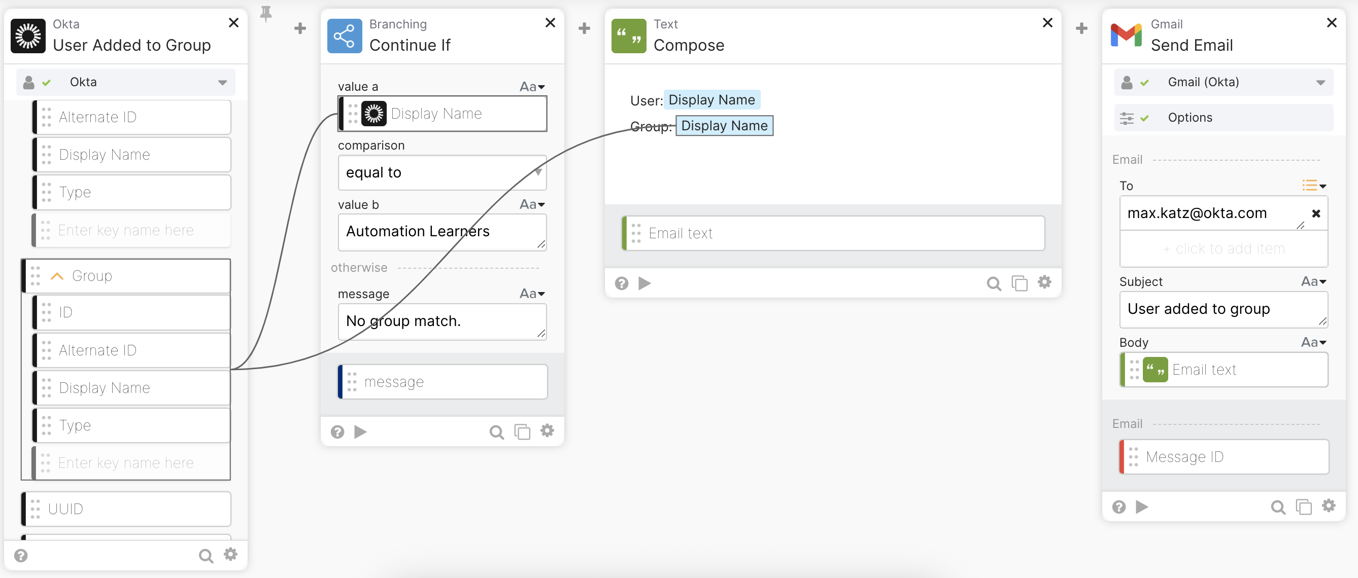 User added to a group with group check flow.