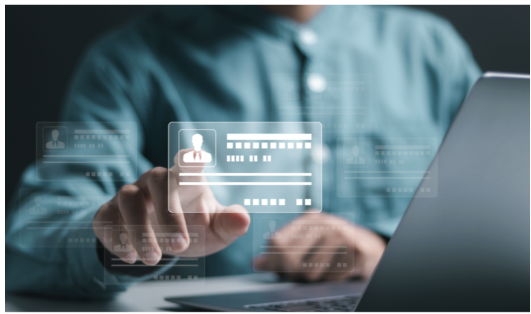 Photograph depicting a person using fingerprint authentication