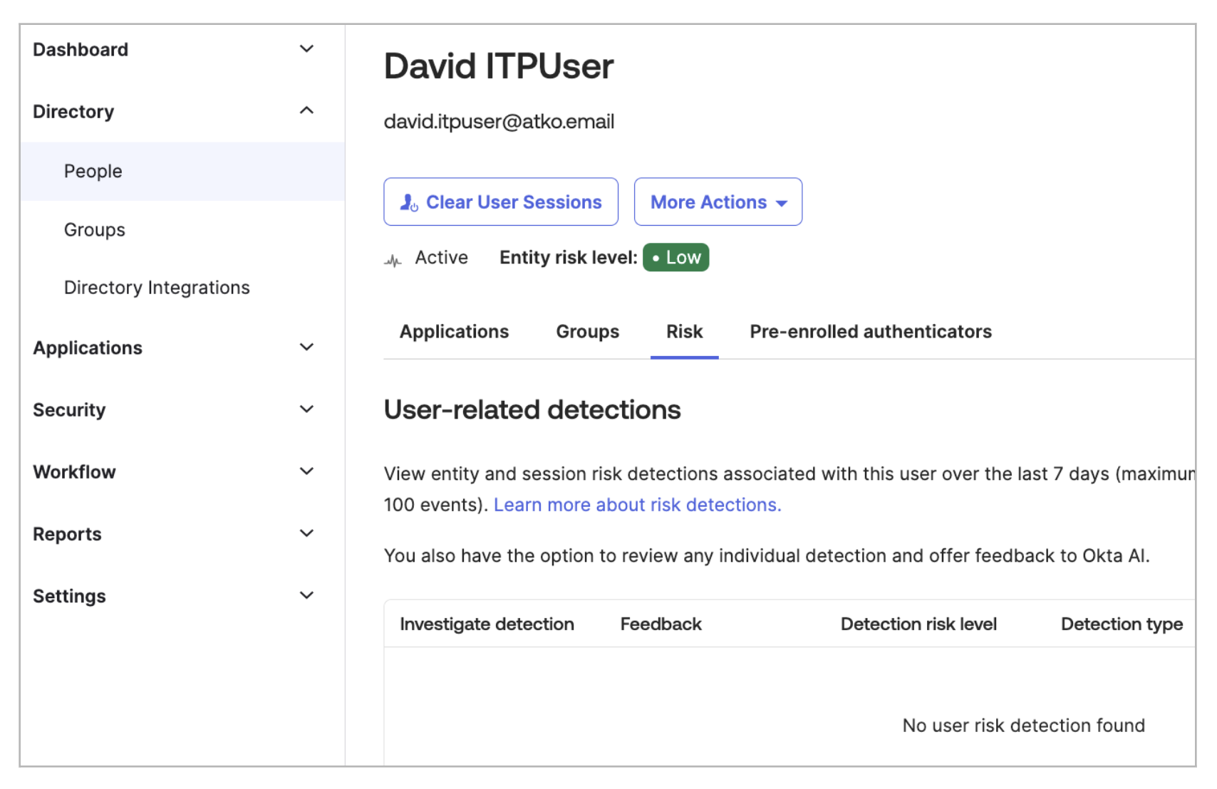 Example of ITP screen for admin controls