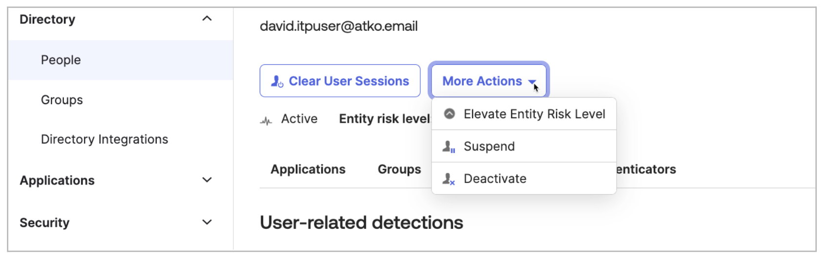 Screenshot of extended features to manage users in ITP