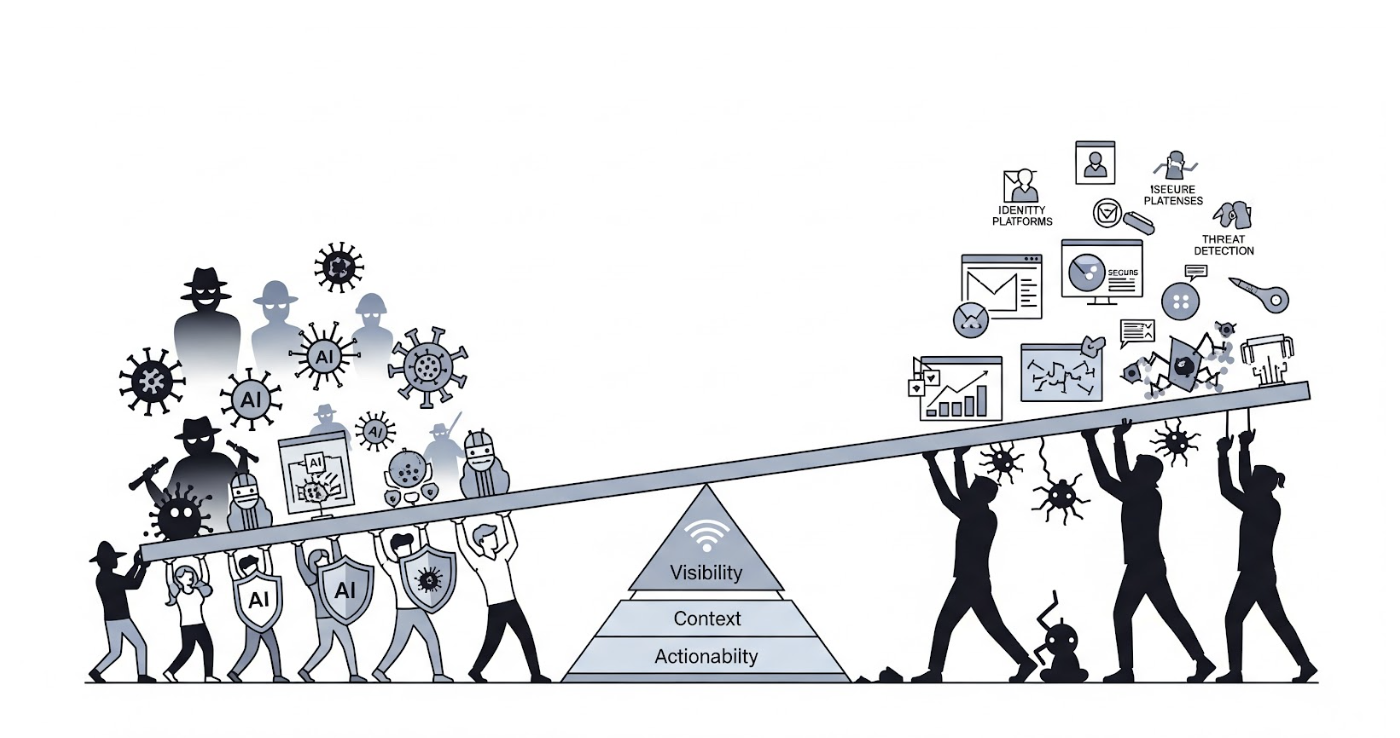 Illustration depicting the balance of power between security and bad actors