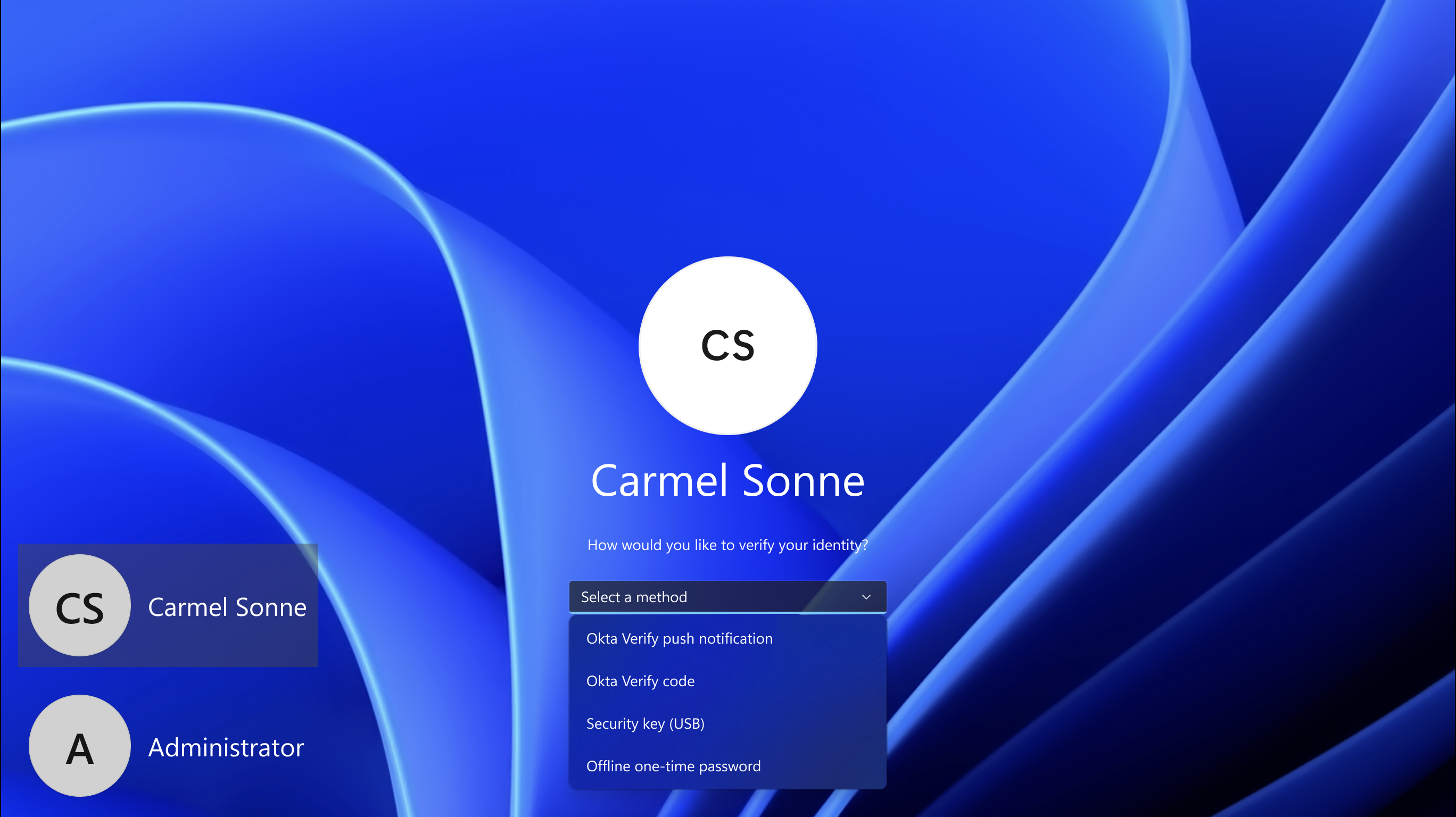 Windows Desktop MFA login screen