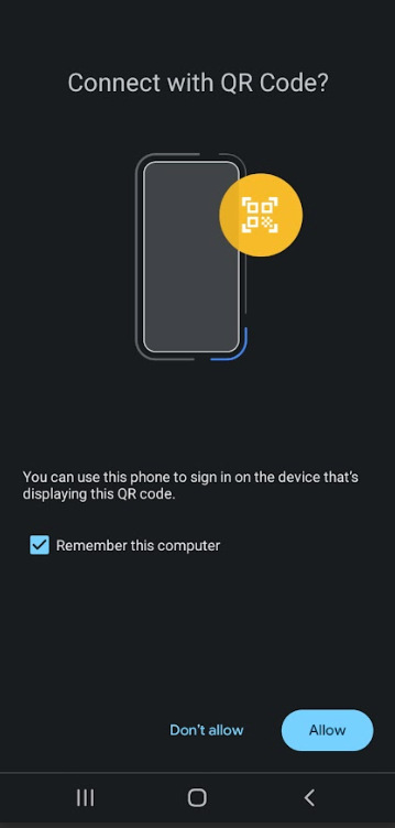 A mobile device screen displays a prompt to connect using a QR code. 