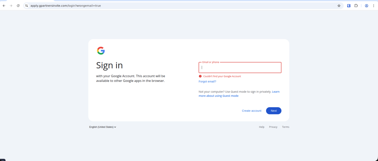 This alternative fourth-stage simulates an account registration issue