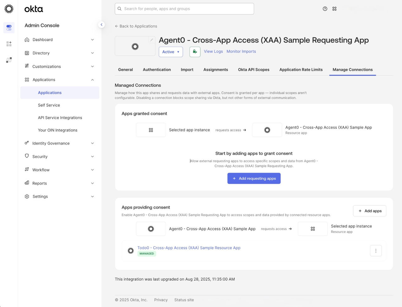 Figure 1: Managing app-to-app and agent-to-app authorization at the IdP