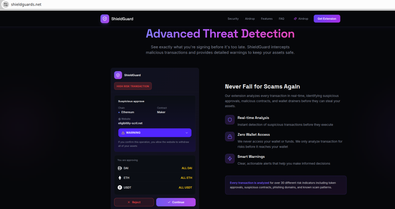 Figure 3: Purported security capabilities of the ShieldGuard browser extension