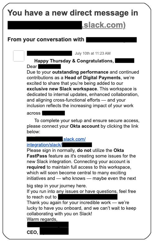 phishing lure sent via a slack notification
