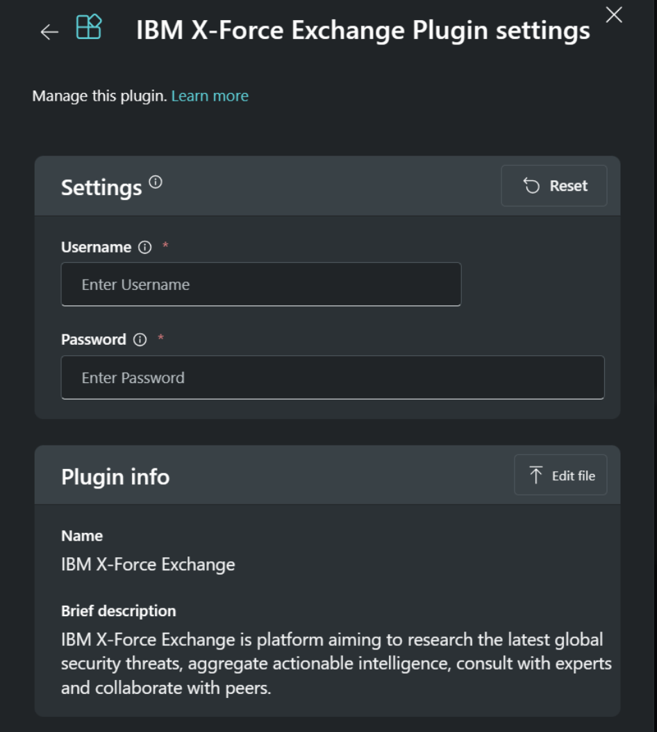 IBM X-Force Exchange Plugin settings
