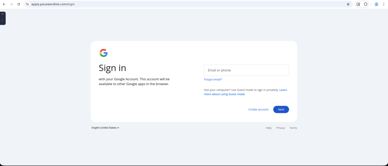 Second-stage Google login prompt