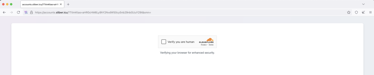 A Cloudflare CAPTCHA presented to a targeted user on the phishing domain