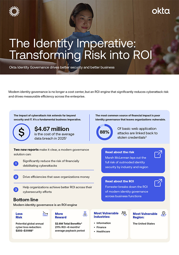 Datasheet cover titled 'The Identity Imperative: Transforming Risk into ROI