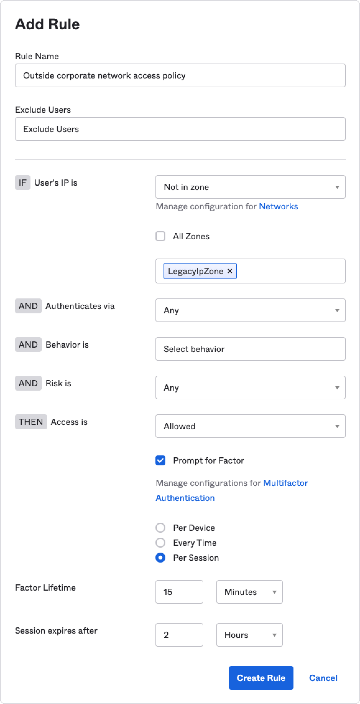 Okta’s central policy engine makes it easy to apply and enforce policy consistently across all users.